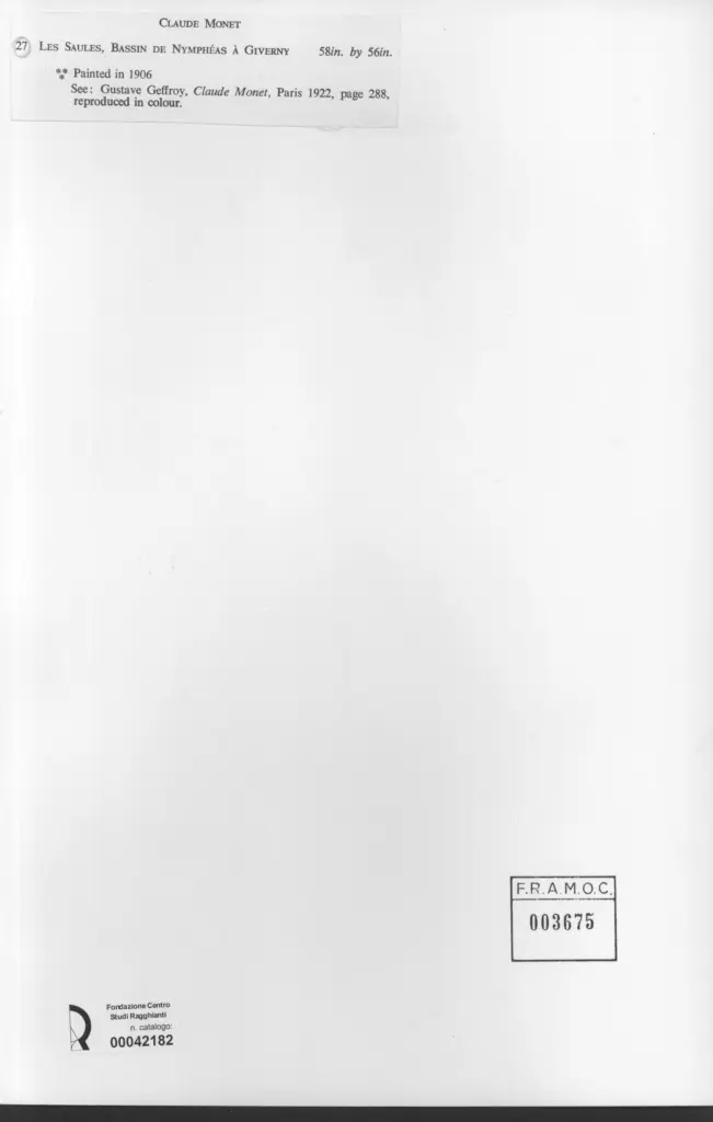 Anonimo , Monet, Claude - sec. XX - Les Saules, bassin de Nympheas &agrave; Giverny , retro