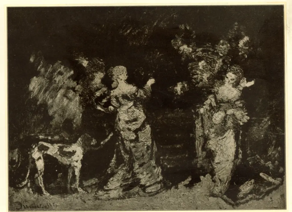 Anonimo , Monticelli, Adolphe - sec. XIX - Scena in un giardino , fronte