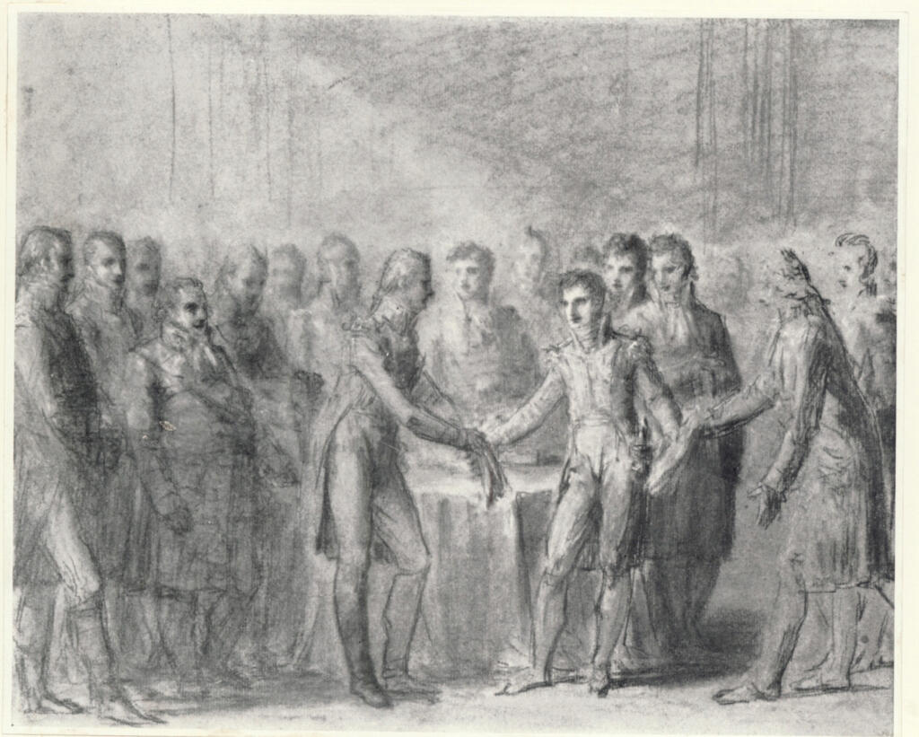 Anonimo , Prud'hon, Pierre-Paul - sec. XIX - Signature des préliminaires de la paix de Leoben , fronte