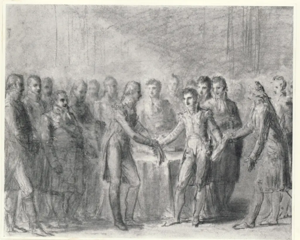 Anonimo , Prud'hon, Pierre-Paul - sec. XIX - Signature des pr&eacute;liminaires de la paix de Leoben , fronte