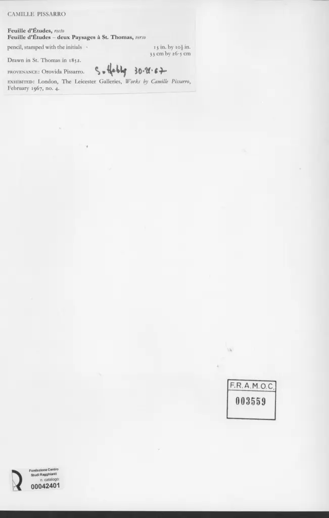 Anonimo , Pissarro, Camille - sec. XIX - Feuille d'E'tudes , retro