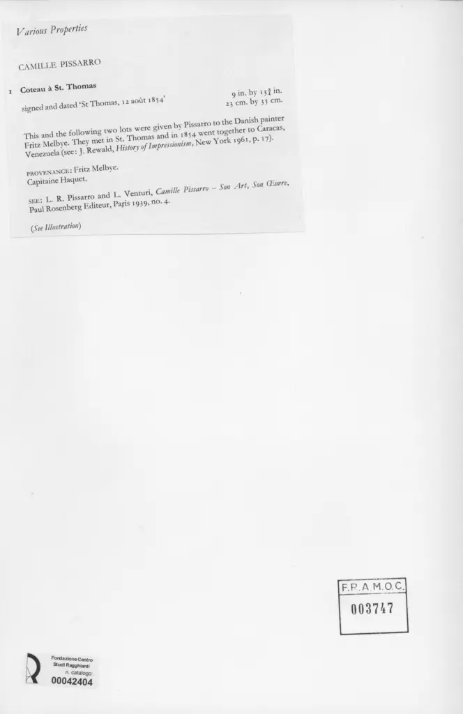 Anonimo , Pissarro, Camille - sec. XIX - Coteau à St. Thomas , retro