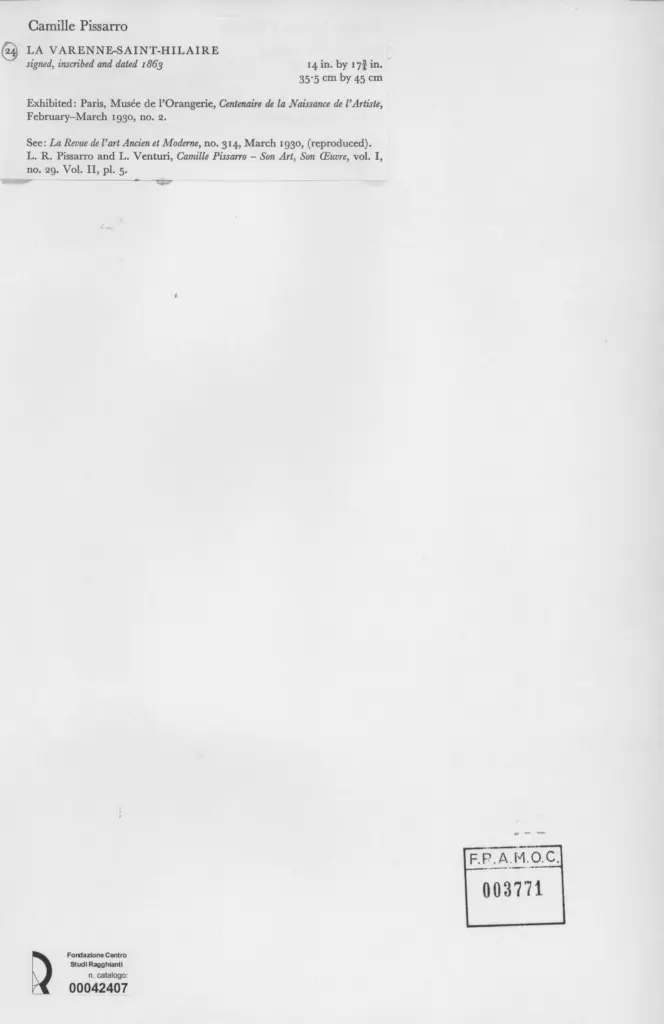 Anonimo , Pissarro, Camille - sec. XIX - La Varenne - Saint - Hilaire , retro
