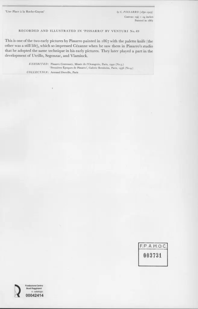 Anonimo , Pissarro, Camille - sec. XIX - Une Place &agrave; la Roche - Guyon , retro