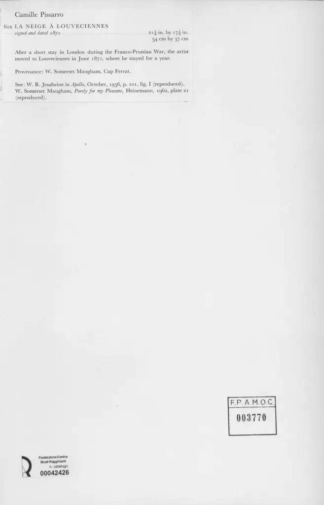Anonimo , Pissarro, Camille - sec. XIX - La neige &agrave; Louveciennes , retro