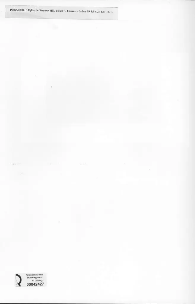 Anonimo , Pissarro, Camille - sec. XIX - Eglise de Westow Hill. Neige , retro