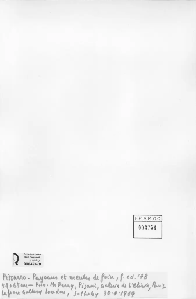 Anonimo , Pissarro, Camille - sec. XIX - Paesaggio e covoni di grano , retro