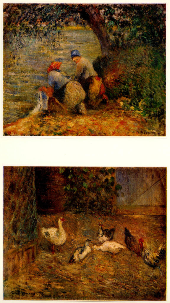 Anonimo , Pissarro, Camille - sec. XIX - Poulailler, Pontoise - Laveuses au Bord de l'Oise. Pontoisr