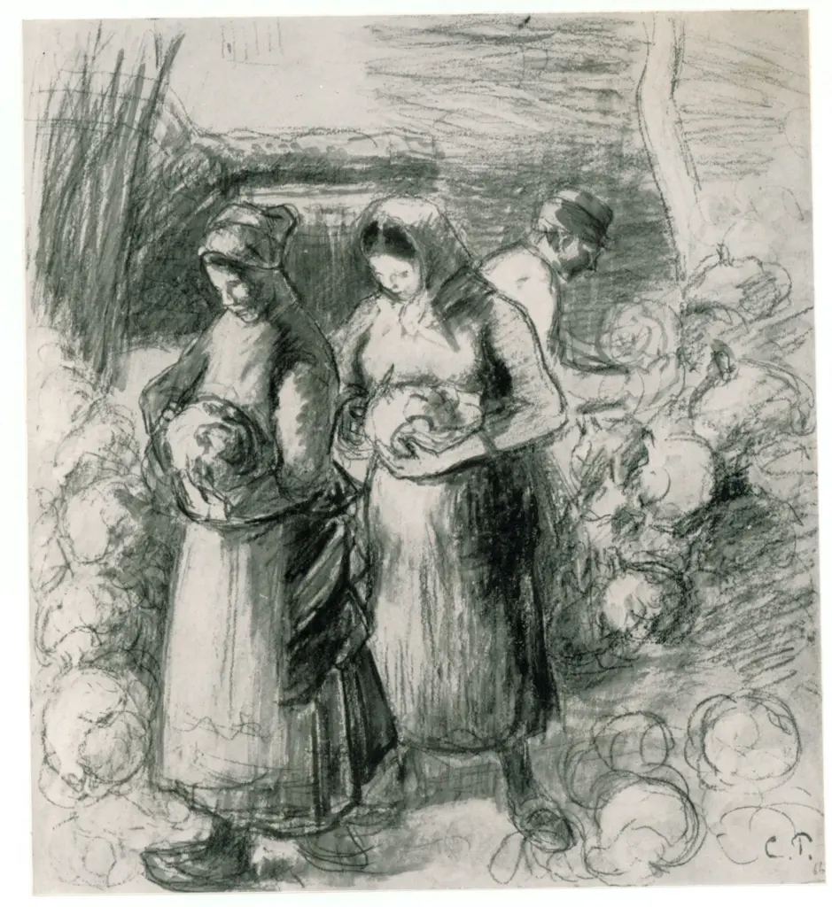 Anonimo , Pissarro, Camille - sec. XIX - Paysannes triant des choux , fronte