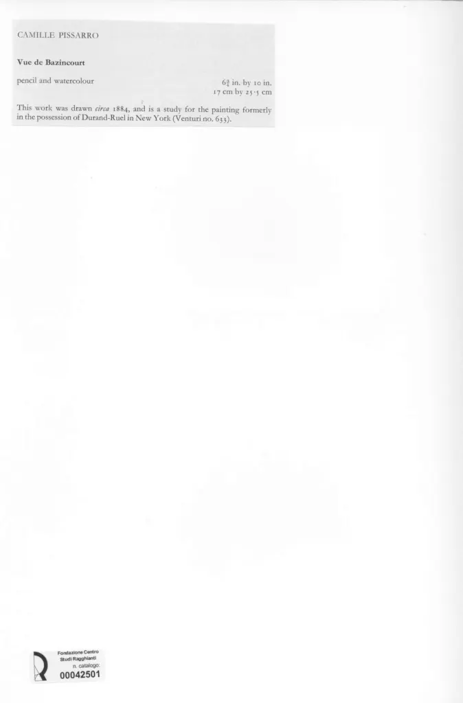 Anonimo , Pissarro, Camille - sec. XIX - Vue de Bazincourt , retro