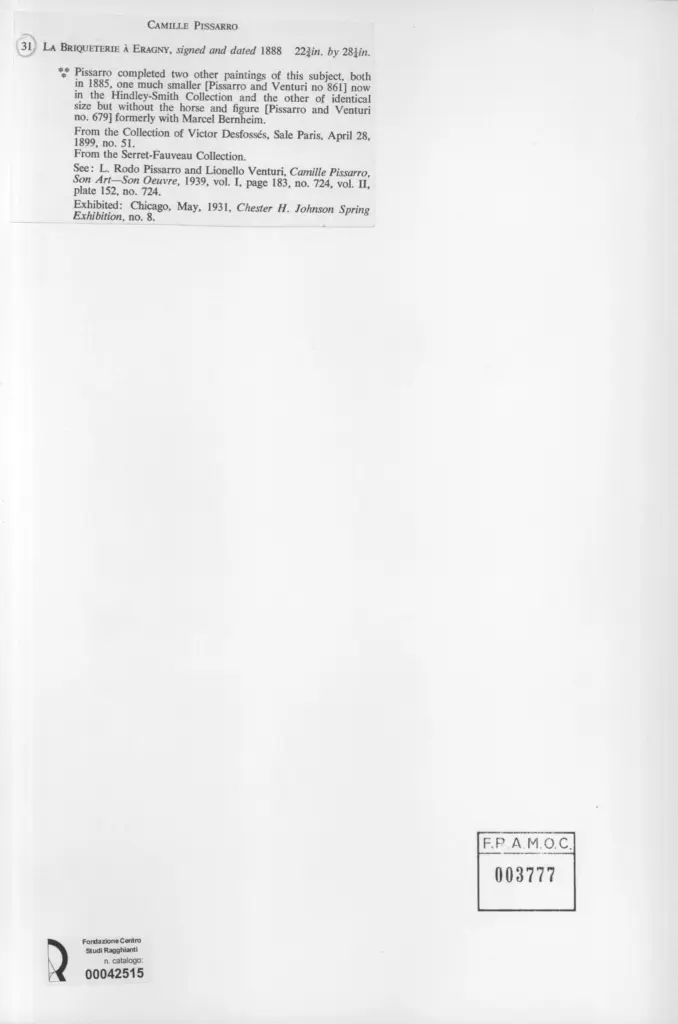 Anonimo , Pissarro, Camille - sec. XIX , retro