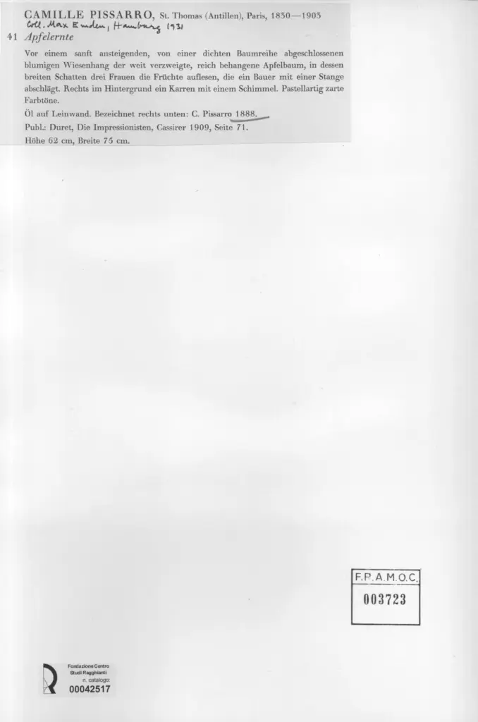 Anonimo , Pissarro, Camille - sec. XIX - Apfelernte , retro