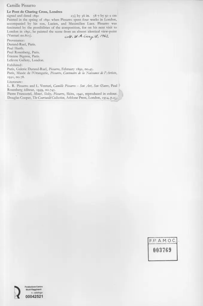Anonimo , Pissarro, Camille - sec. XIX - Le pont de Charing Cross, Londres , retro