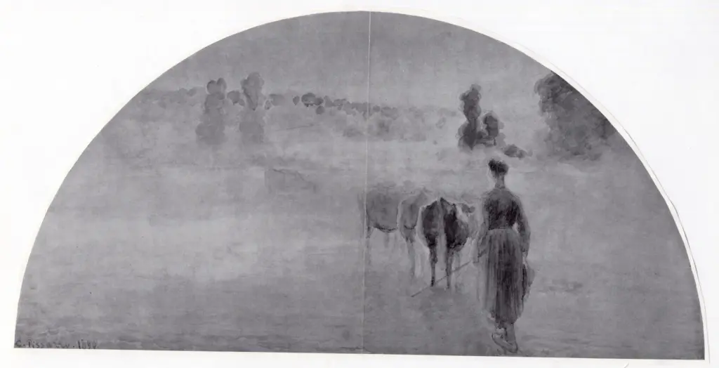 Anonimo , Pissarro, Camille - sec. XIX - Gardeuse de vaches, effet de brouillard, &Eacute;ragny
