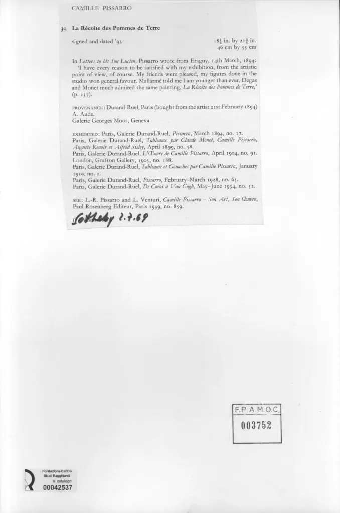 Anonimo , Pissarro, Camille - sec. XIX - La r&eacute;colte des pommes de terre , retro
