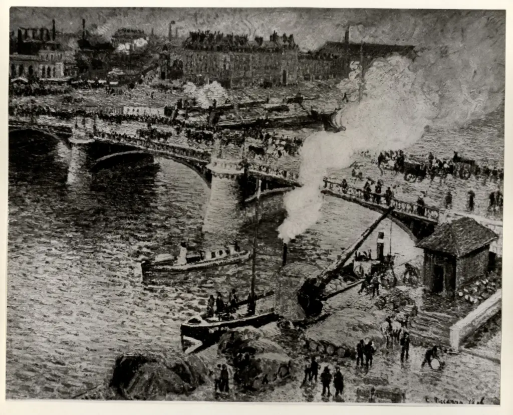 Anonimo , Pissarro, Camille - sec. XIX - Rouen. Le pont Boieldieu, temp mouill&eacute; , fronte