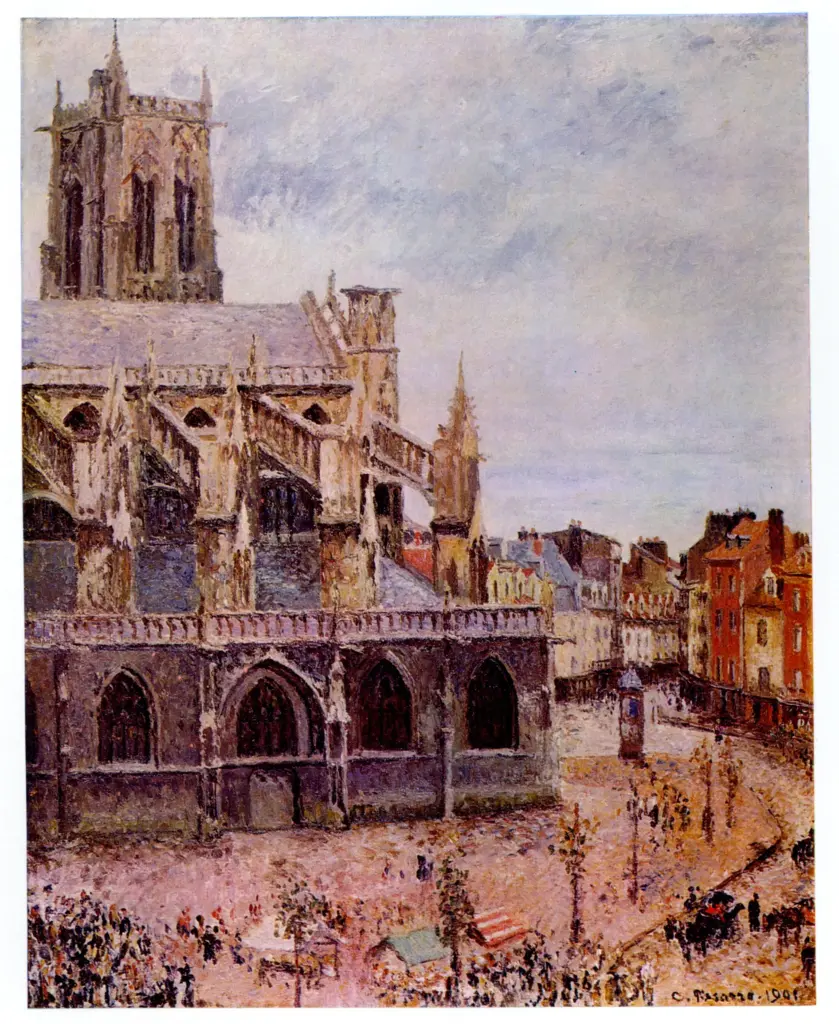 Anonimo , Pissarro, Camille - sec. XX - L'Eglise Saint-Jacques, Dieppe, Temps pluvieux, Matin , fronte