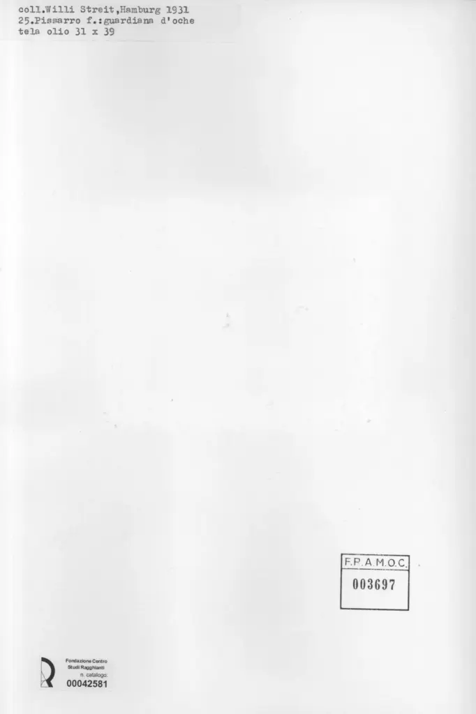 Anonimo , Pissarro, Camille - sec. XIX - Guardiana d'oche , retro