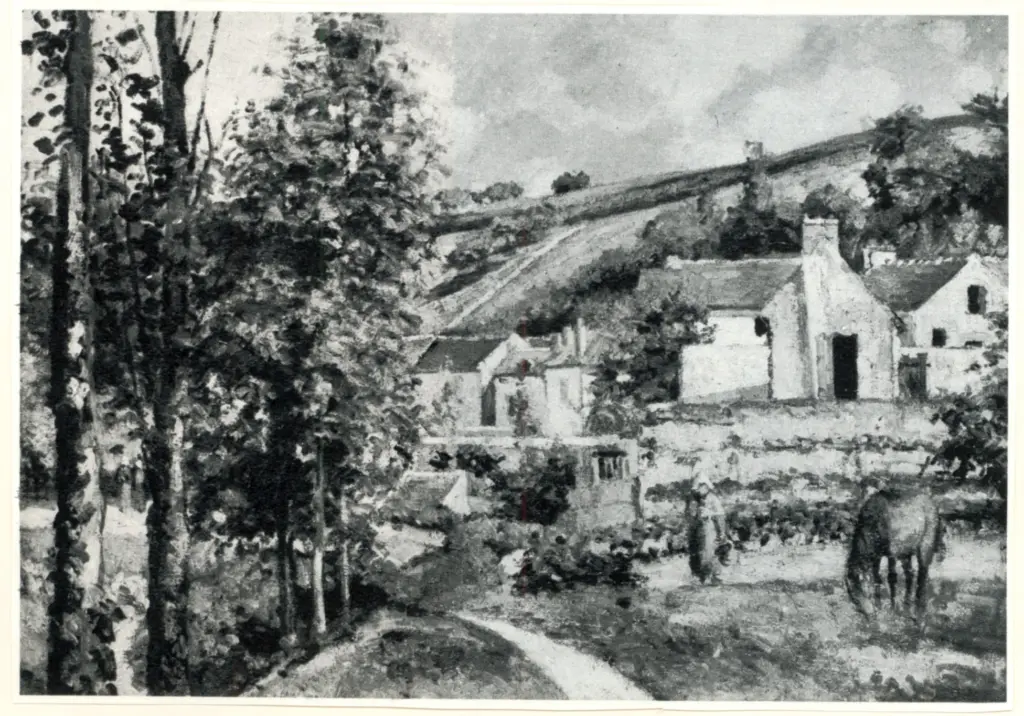 Anonimo , Pissarro, Camille - sec. XIX - Paese di campagna con cavallo , fronte