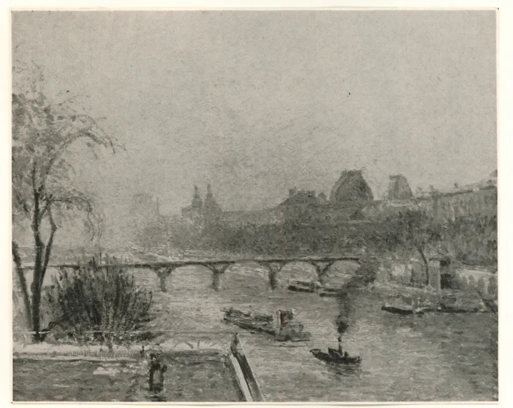 Anonimo , Pissarro, Camille - sec. XIX - Veduta di citt&agrave; con ponte , fronte