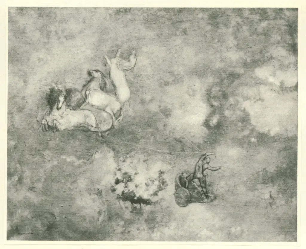 Anonimo , Redon, Odilon - sec. XIX - Cavalli trasportati da una biga