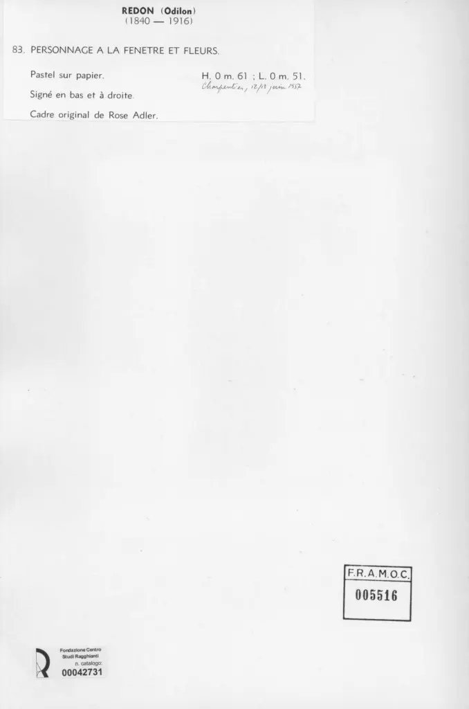 Anonimo , Redon, Odilon - sec. XIX - Personnage a la fenetre et fleurs , retro