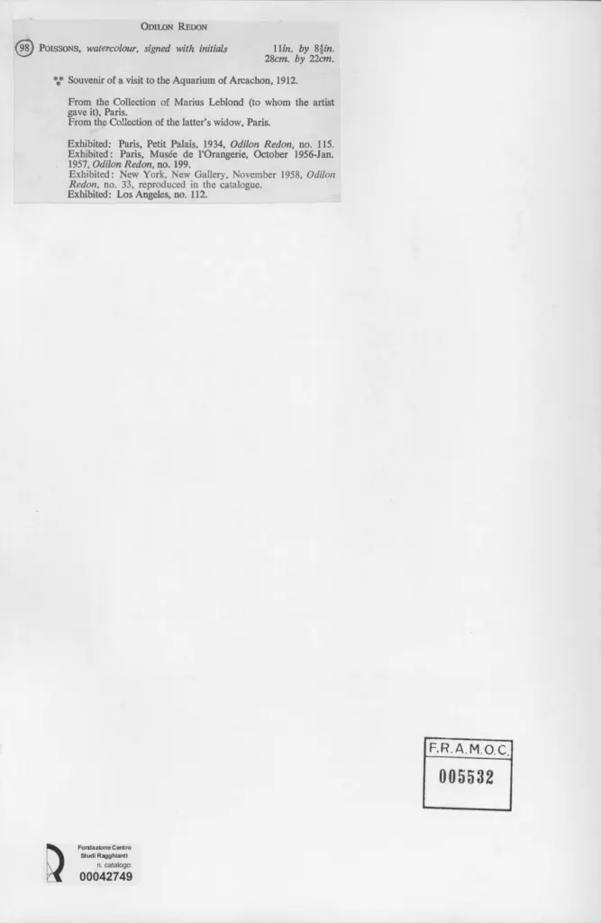 Anonimo , Redon, Odilon - sec. XX - Poissons , retro