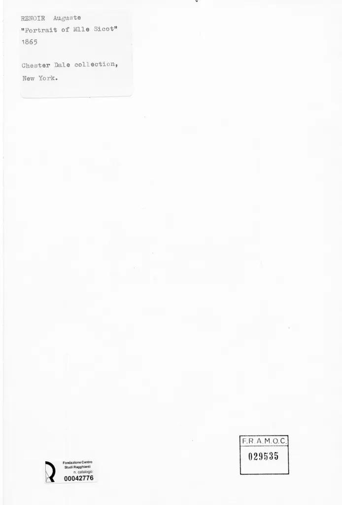 Anonimo , Renoir, Pierre Auguste - sec. XIX - Ritratto di M.lle Sicot , retro