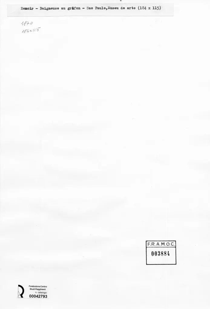 Anonimo , Renoir, Pierre Auguste - sec. XIX - Bagnante con grifoncino , retro