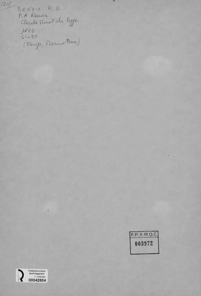 Anonimo , Renoir, Pierre Auguste - sec. XIX - Claude Monet che legge , retro
