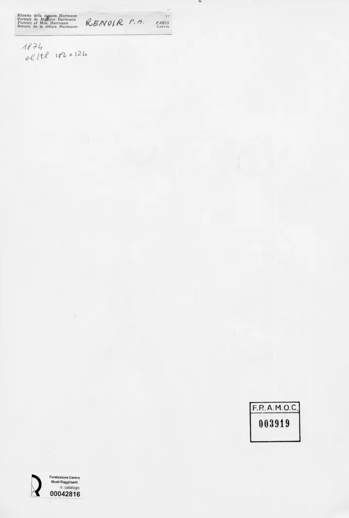 Anonimo , Renoir, Pierre Auguste - sec. XIX - Ritratto della Signora Hartmann , retro