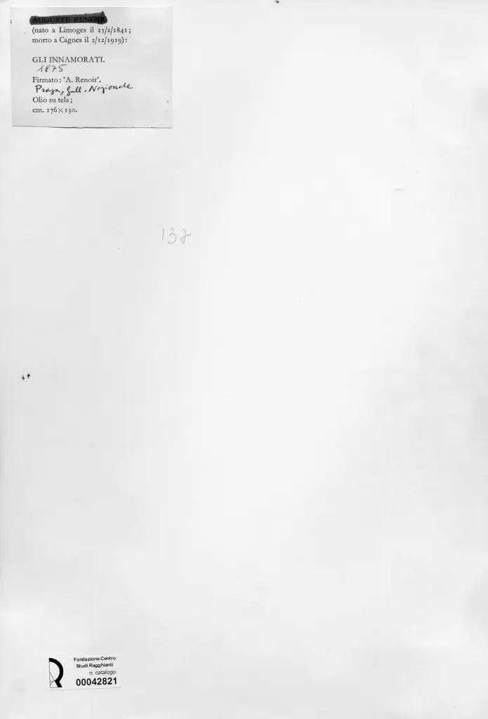 Anonimo , Renoir, Pierre Auguste - sec. XIX - Gli innamorati , retro