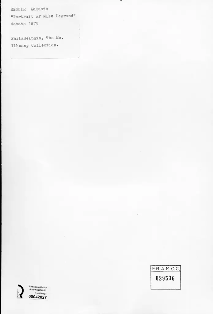 Anonimo , Renoir, Pierre Auguste - sec. XIX - Ritratto di M.lle Legrand , retro