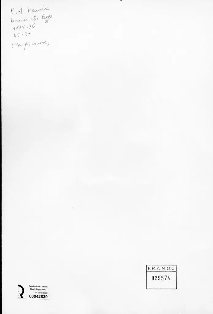 Anonimo , Renoir, Pierre Auguste - sec. XIX - Donna che legge , retro