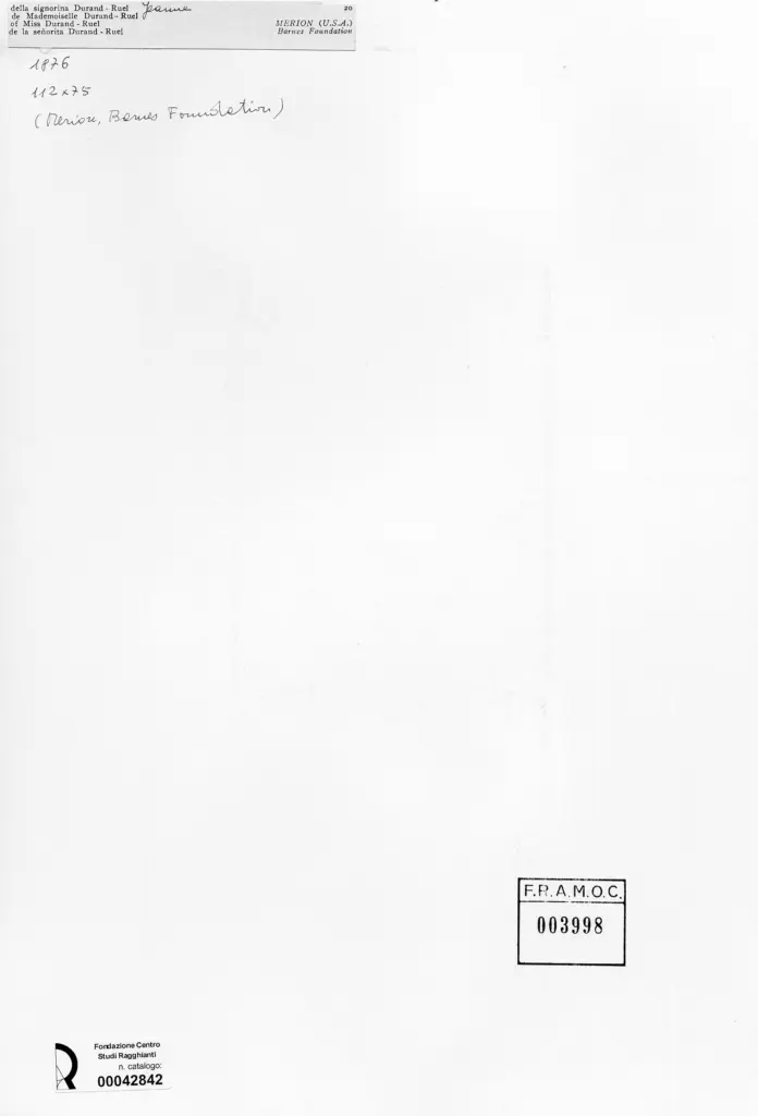 Anonimo , Renoir, Pierre Auguste - sec. XIX - Della signorina Durand-Ruel , retro