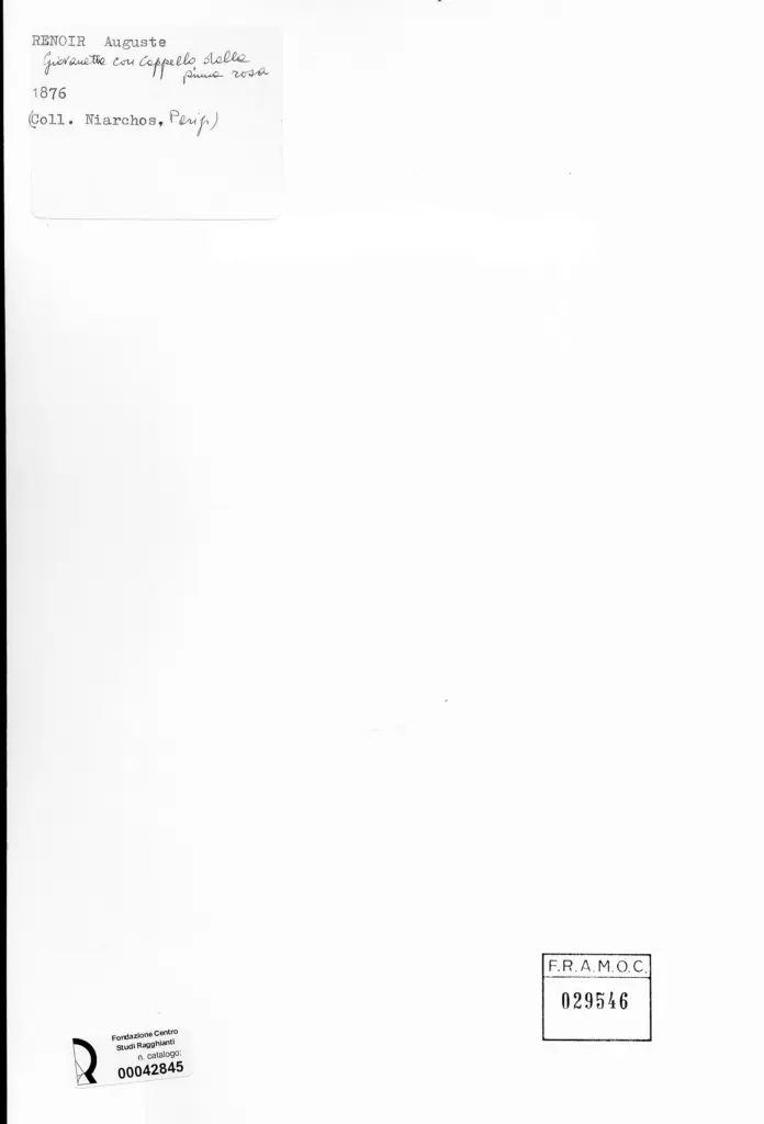 Anonimo , Renoir, Pierre Auguste - sec. XIX - Giovanetta con cappello dalla piuma rosa , retro