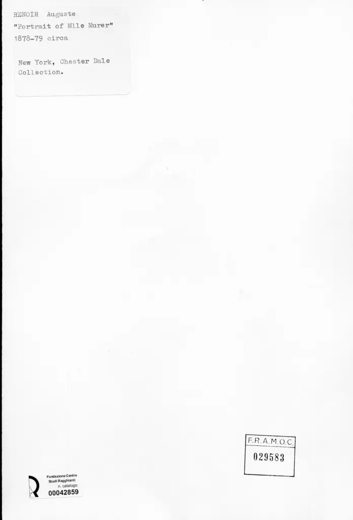 Anonimo , Renoir, Pierre Auguste - sec. XIX - Ritratto di Mlle Murer , retro