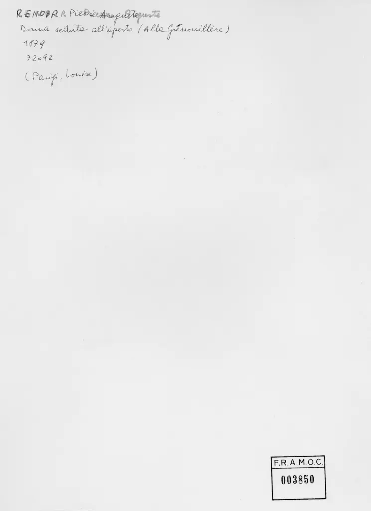 Anonimo , Renoir, Pierre Auguste - sec. XIX - Donna seduta all'aperto (Alla Grenouillère) , retro