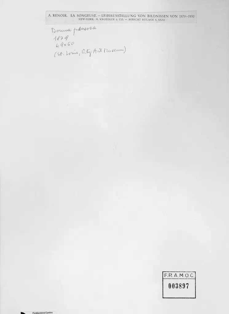 Anonimo , Renoir, Pierre Auguste - sec. XIX - Donna pensosa , retro