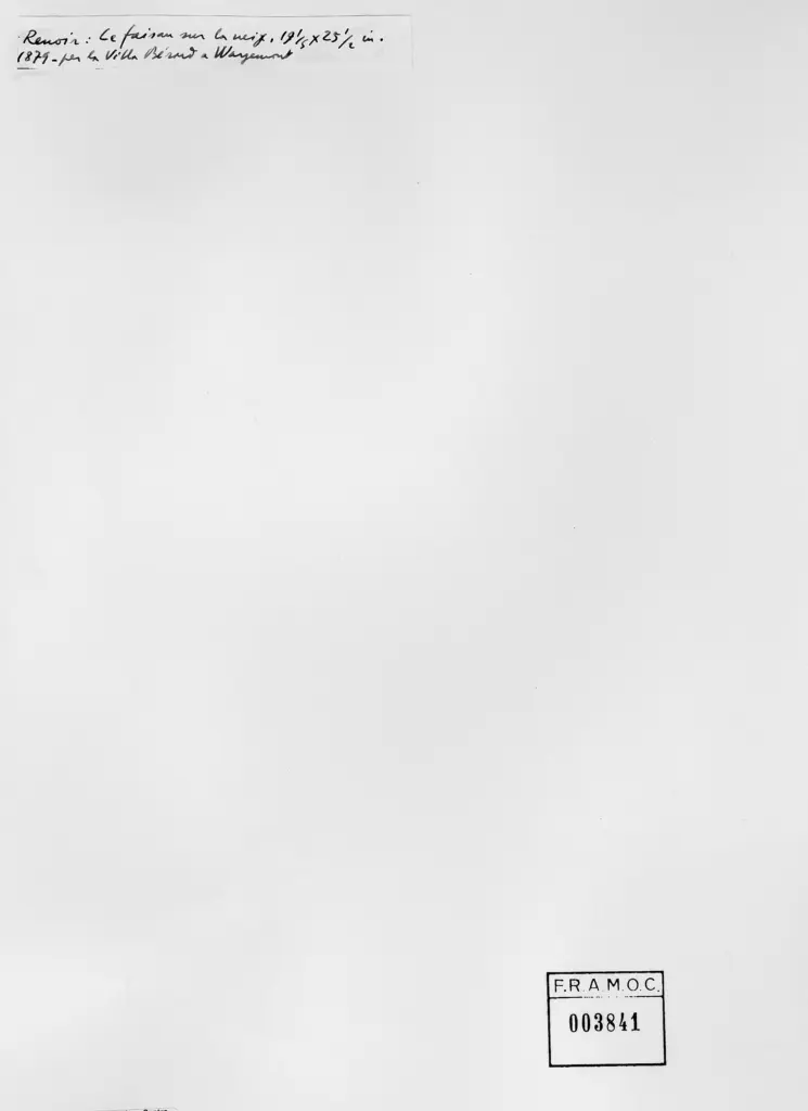 Anonimo , Renoir, Pierre Auguste - sec. XIX - Fagiano sulla neve , retro