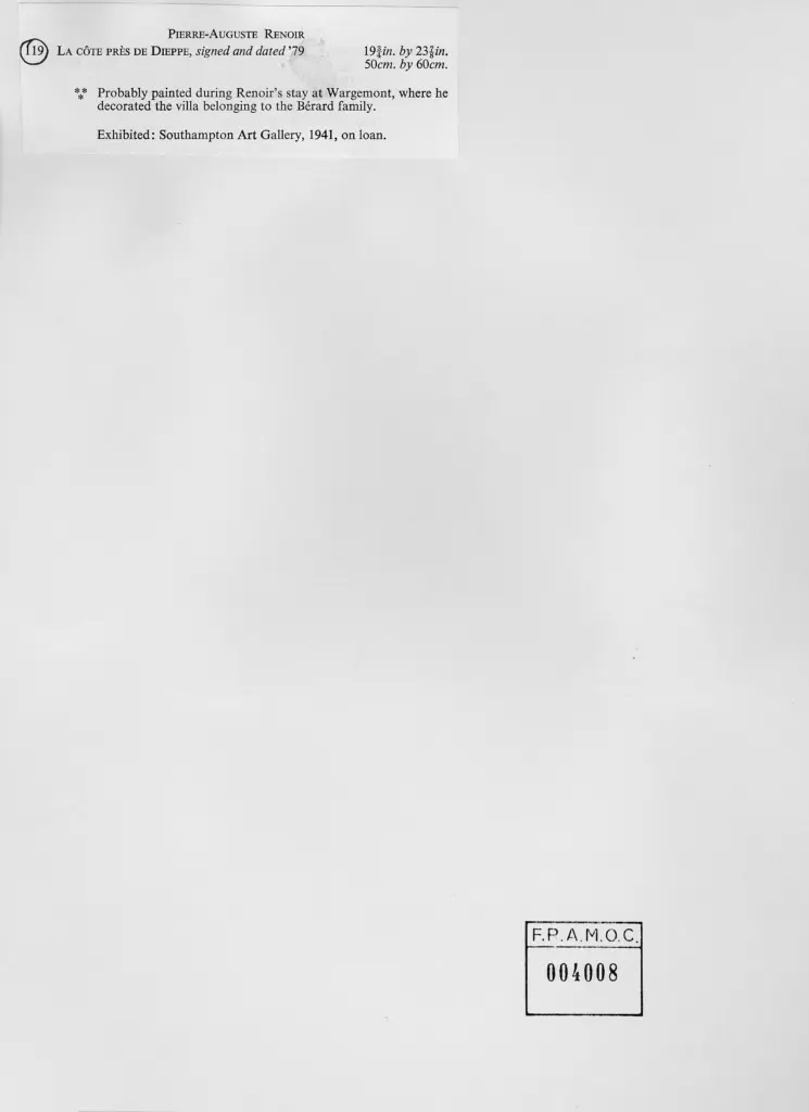 Anonimo , Renoir, Pierre Auguste - sec. XIX - La costa vicino a Dieppe , retro