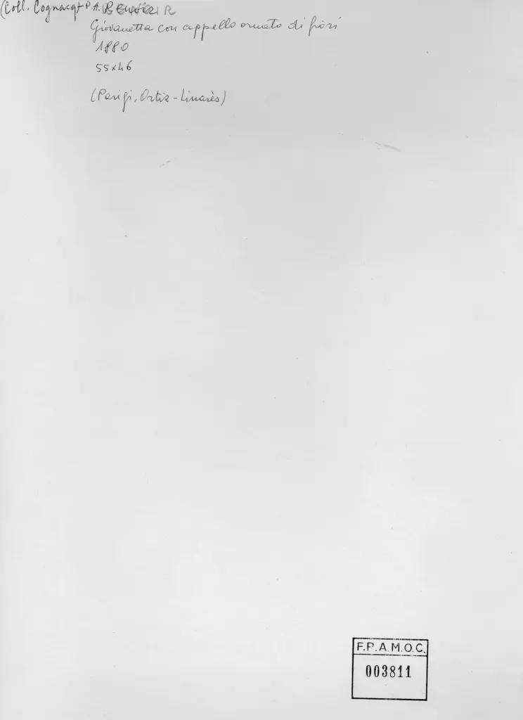 Anonimo , Renoir, Pierre Auguste - sec. XIX - Giovanetta con cappello ornato di fiori , retro