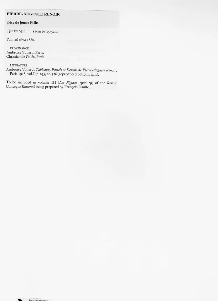 Anonimo , Renoir, Pierre Auguste - sec. XIX - Testa di giovane donna , retro