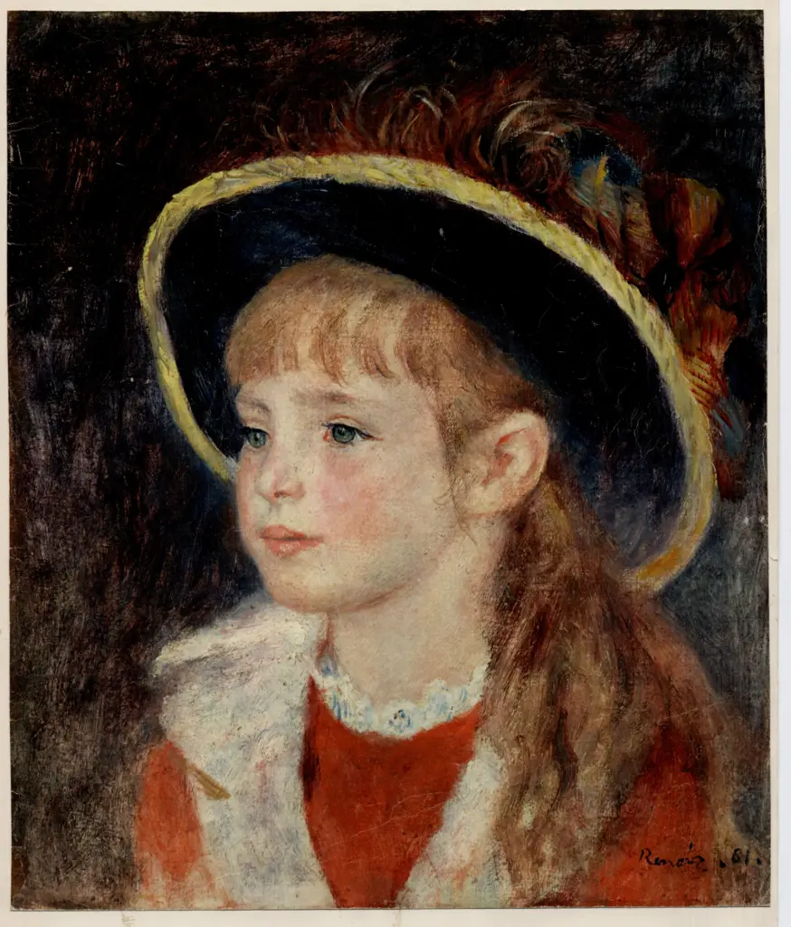 Anonimo , Renoir, Pierre Auguste - sec. XIX - Bambina con cappello profilato , fronte