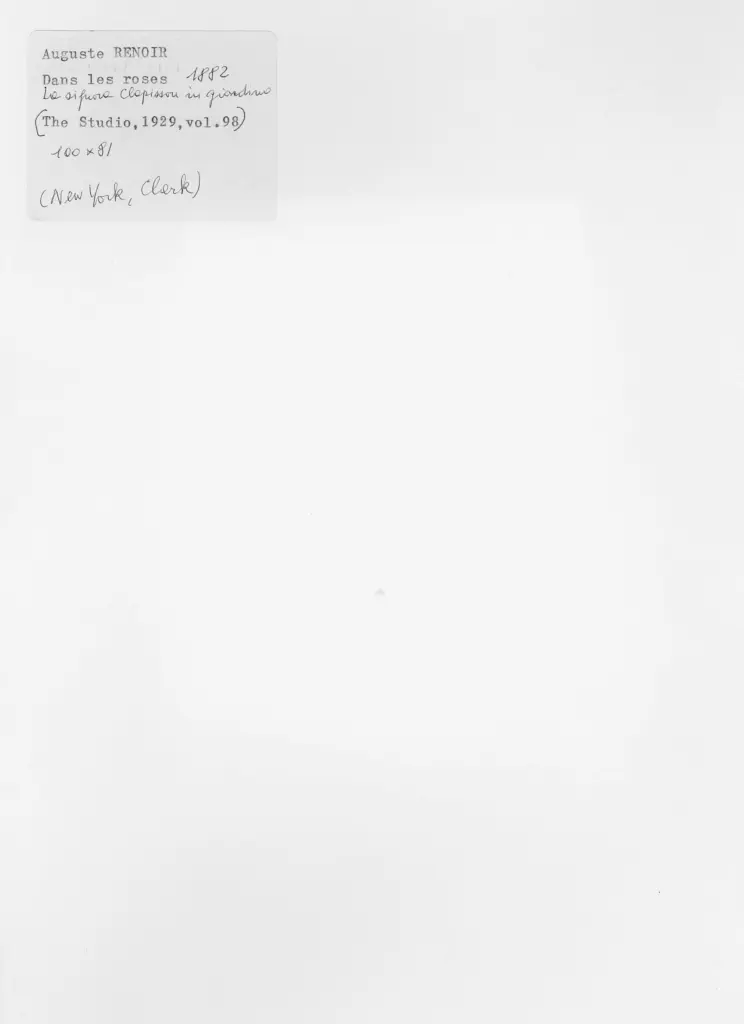 Anonimo , Renoir, Pierre Auguste - sec. XIX - Fra le rose (La Signora Cmatitason in giardino) , retro