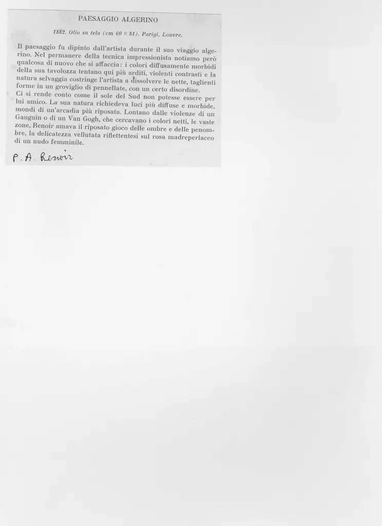 Anonimo , Renoir, Pierre Auguste - sec. XIX - Paesaggio Algerino , retro