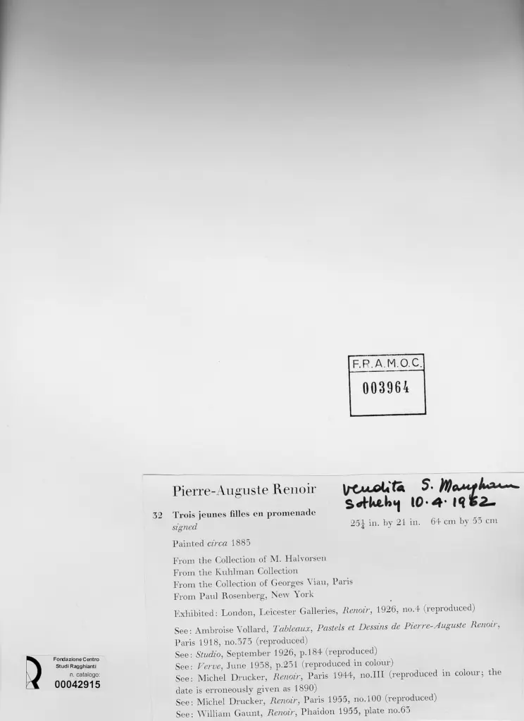 Anonimo , Renoir, Pierre Auguste - sec. XIX - Tre giovani donne a passeggio , retro