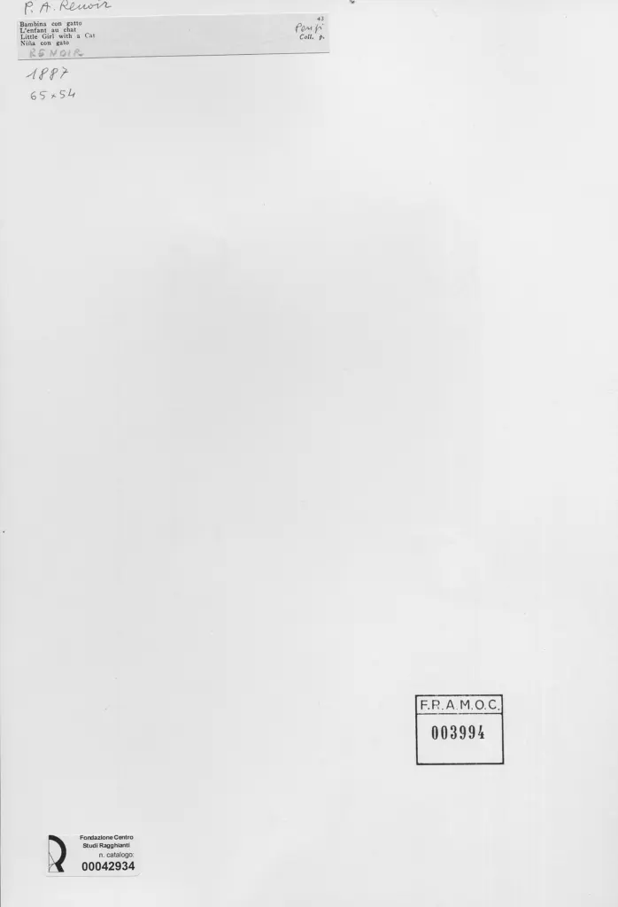 Anonimo , Renoir, Pierre Auguste - sec. XIX - Mlle Julie Manet (Bambina con gatto) , retro