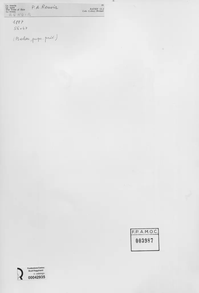 Anonimo , Renoir, Pierre Auguste - sec. XIX - La treccia , retro