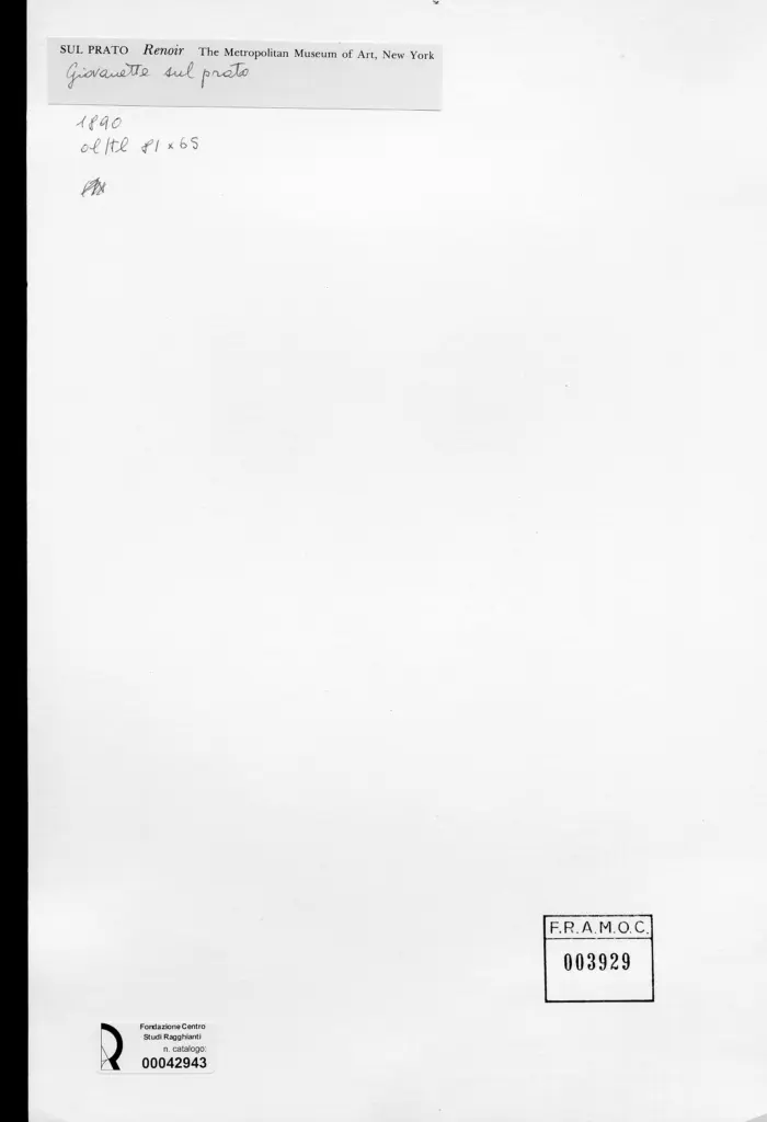 Anonimo , Renoir, Pierre Auguste - sec. XIX - Sul prato , retro